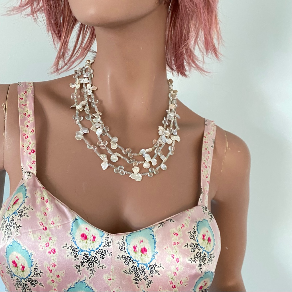 Handmade Genuine Gem Quality Aquamarine And Pearl Triple Necklace. Nwot